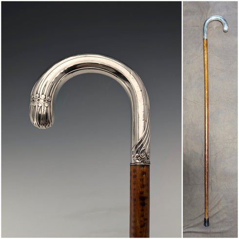 1900年頃 アンティーク 紳士用 800シルバー曲がりハンドル ステッキ 杖 90cm